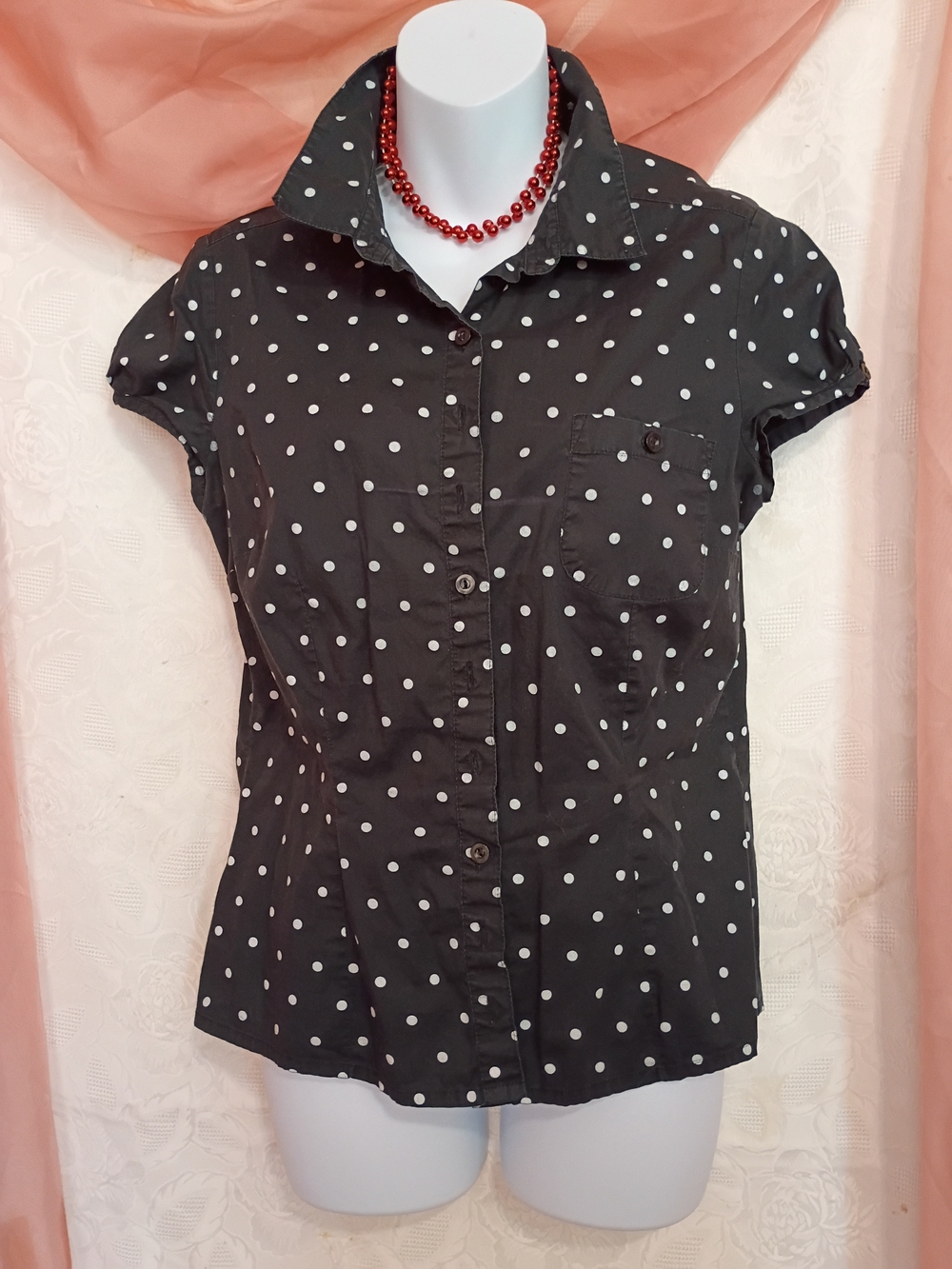 🛍️ BUNDLE ONLY🛍️Divided Black and White Polka Dot Button-Down Shirt
